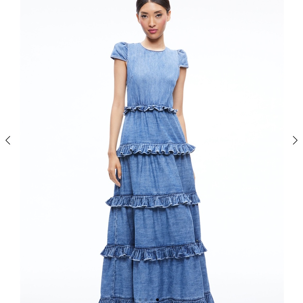 Alice and Olivia Cadby  ruffled denim dress midi